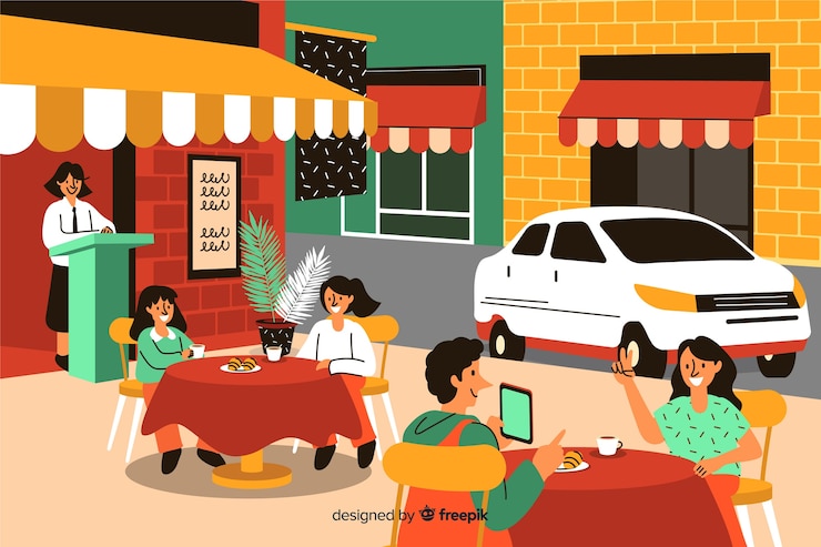 Free Vector people sitting at a cafe