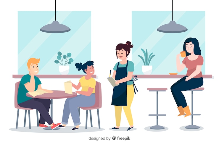 Free Vector people sitting at the cafe