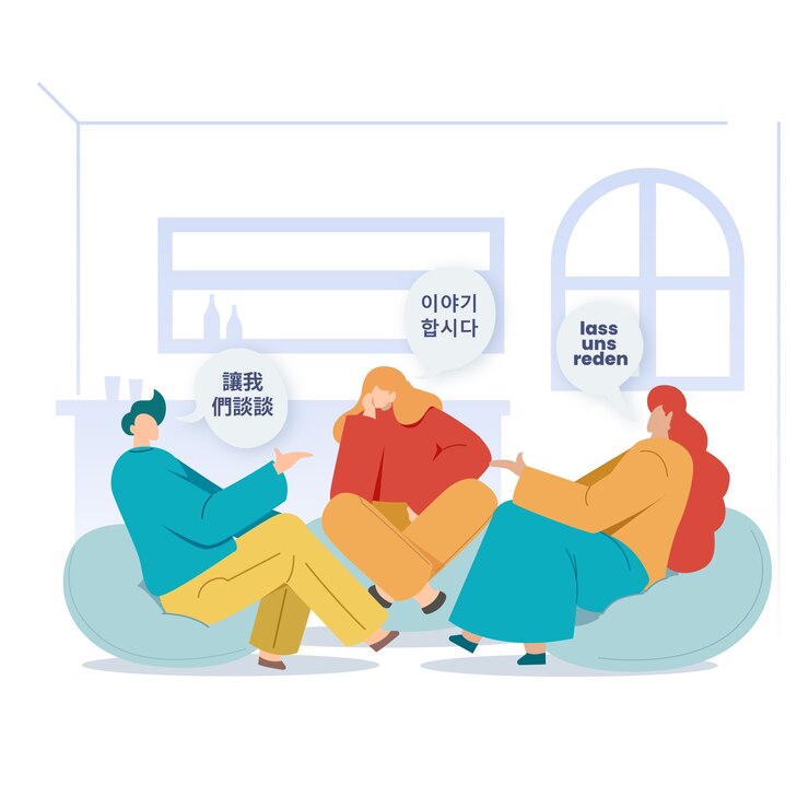 무료 Vector 실내에 앉아 다른 언어로 말하는 사람들