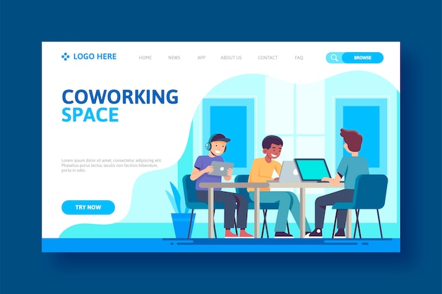 People sitting at the table coworking landing page