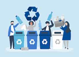 Бесплатное векторное изображение Люди сортируют мусор для переработки