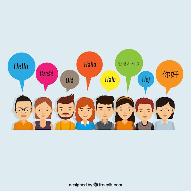 Free vector people speaking different languages with flat design