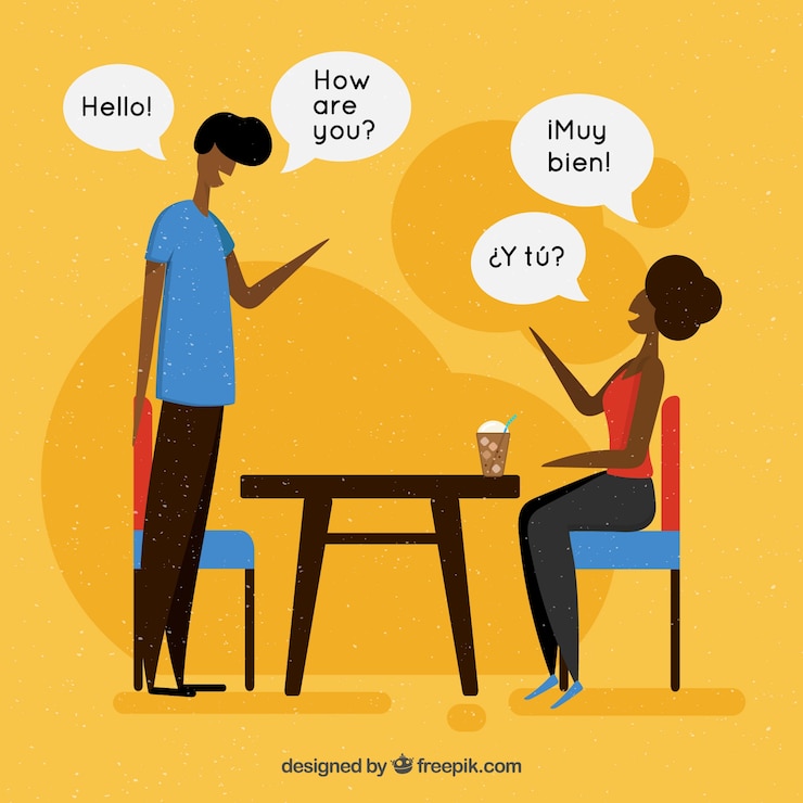 Free Vector people speaking different languages with flat design