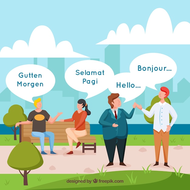 Free vector people speaking different languages with flat design