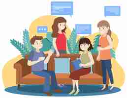 Free vector people spending time in the living room