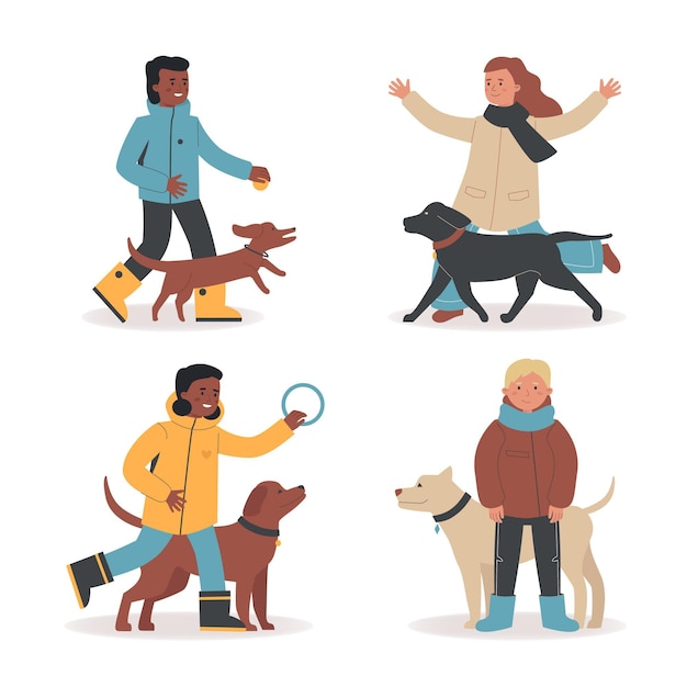 Free vector people spending time together with their pet in autumn