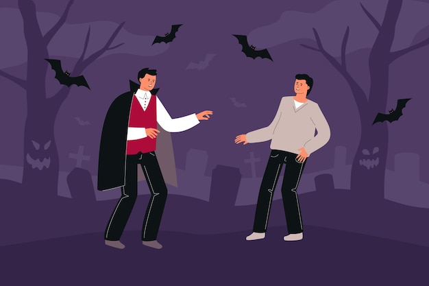 Free vector people in spooky halloween costumes