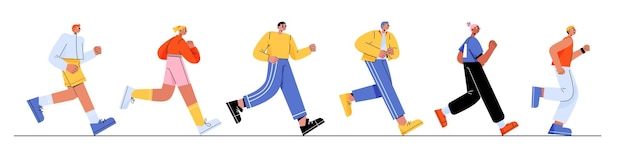 Free vector people in sportswear jogging run marathon