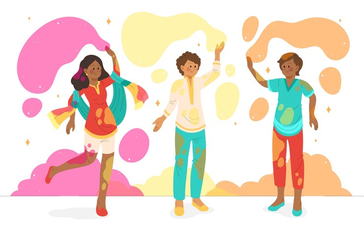 Free Vector people stained with paint spending time at holi festival