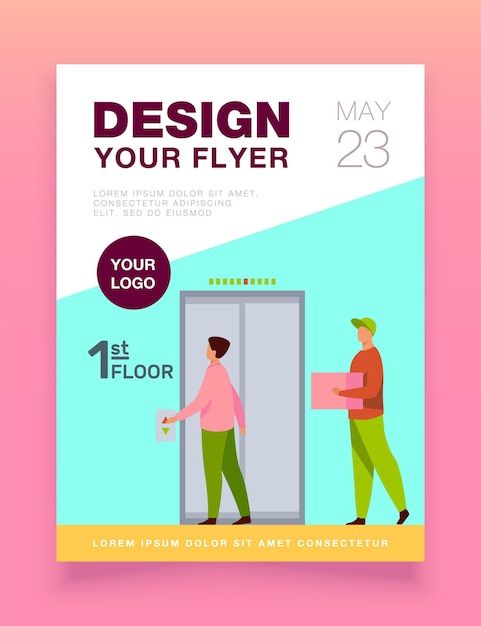 Free vector people standing on first floor and calling elevator flyer template