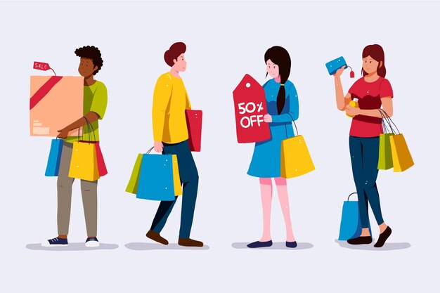 People standing and holding shopping bags