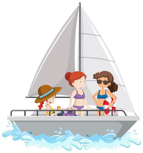 Free vector people standing on a sailboat isolated on white background