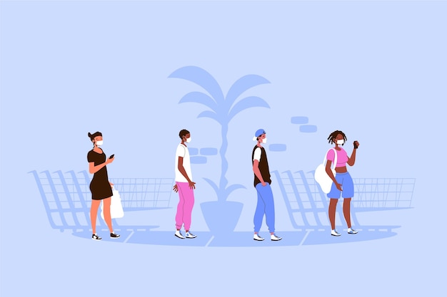 Free vector people standing in a store queue