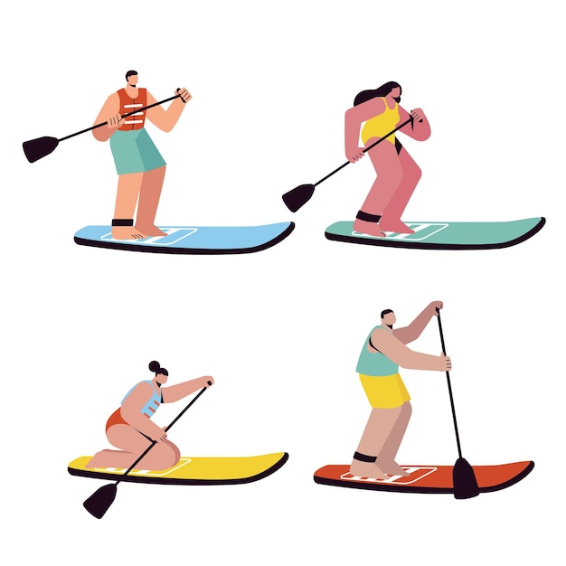 Free vector people standing on sup boards pack