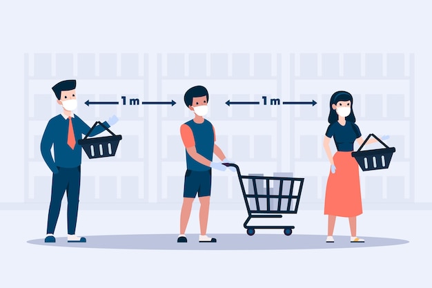 Free vector people staying in a queue at the supermarket illustrated