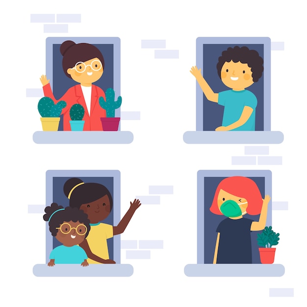 Free vector people staying on their balconies pack