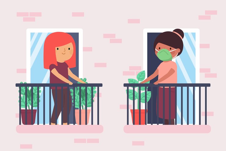 Free Vector people staying on their balconies
