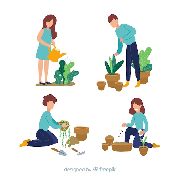 Free vector people taking care of plants