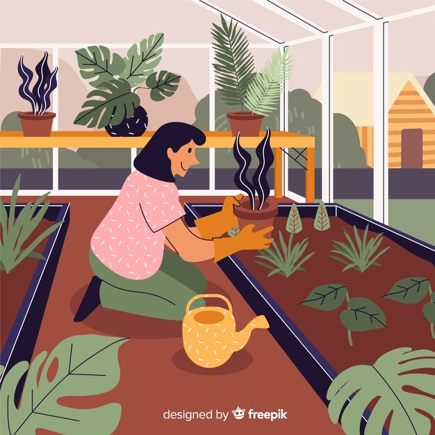 Free vector people taking care of plants