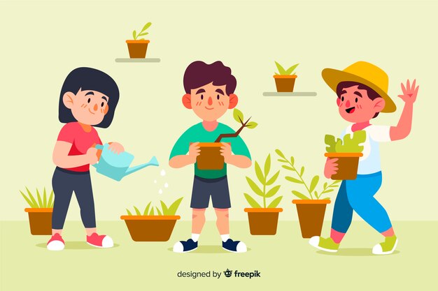 植物の世話をする人々