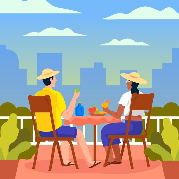 People taking dinner together staycation concept