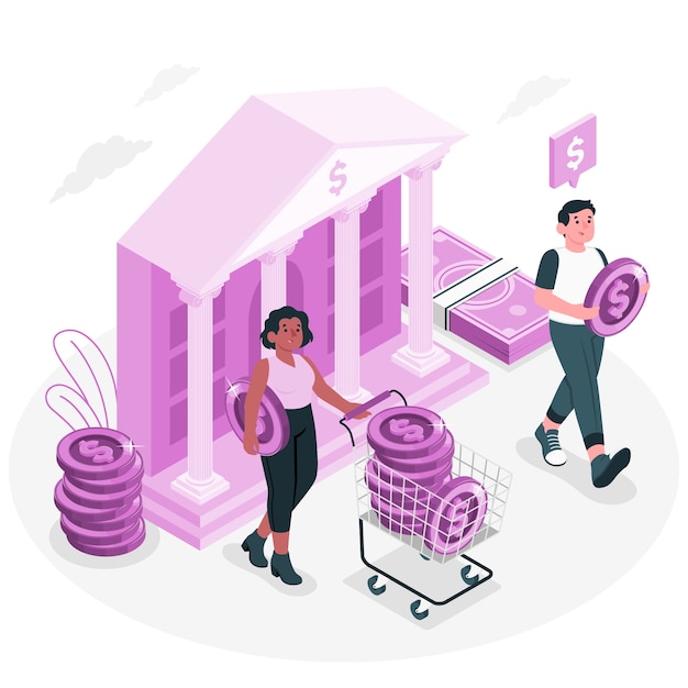 Free vector people taking out money from the bank concept illustration