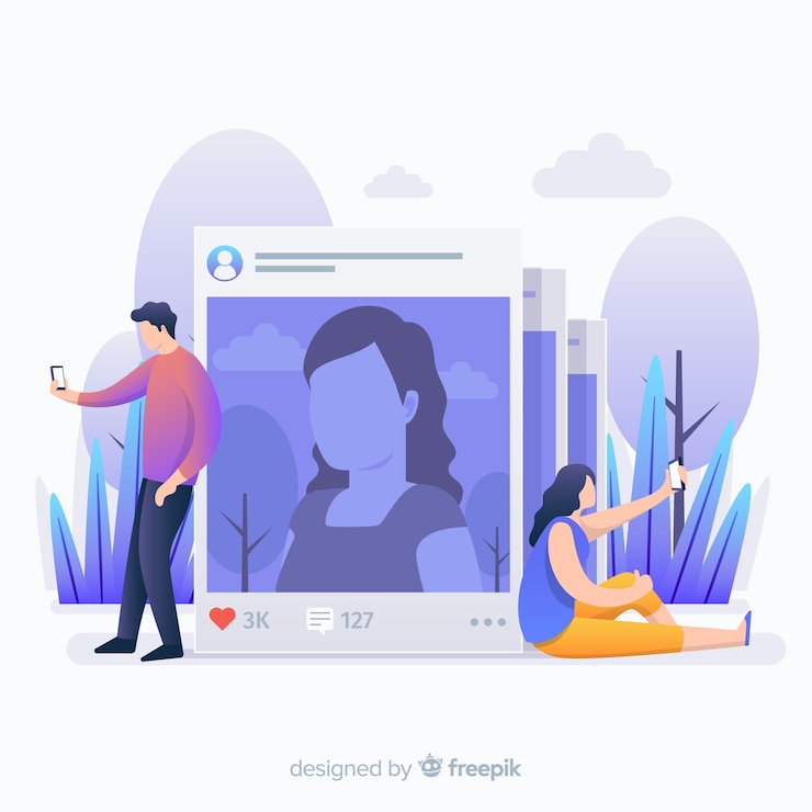 Бесплатный Вектор люди, делающие фотографии и профили instagram
