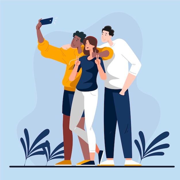 People taking photos with smartphone illustrated