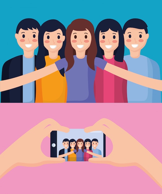 Free vector people taking selfie