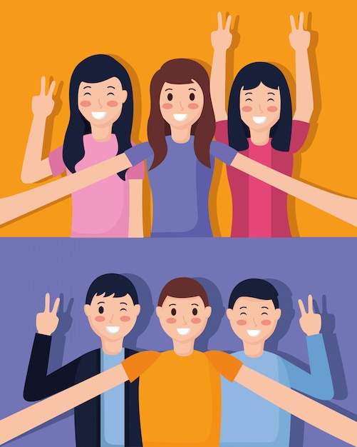 Free vector people taking selfie