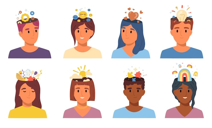 Free Vector people thinking types flat icon set different kinds of thoughts in head depicted abstractly as figures above peoples heads vector illustration