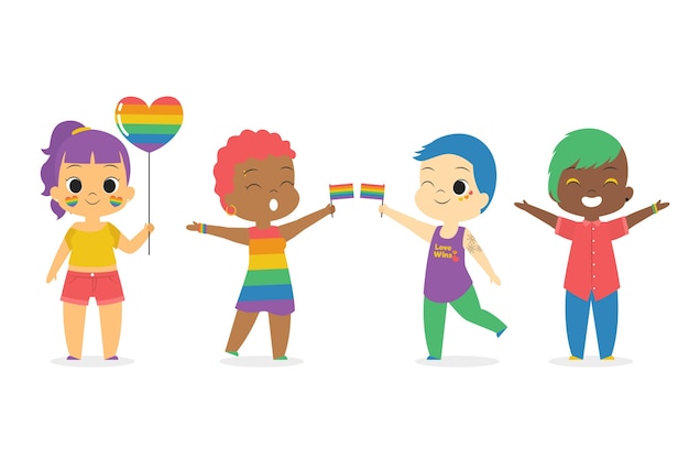 Free vector people together on pride day