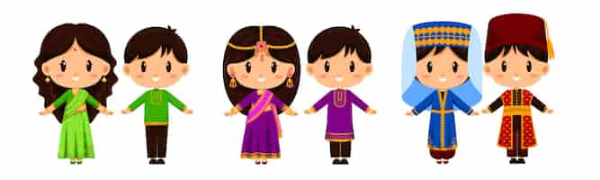 Free vector people in traditional clothing character. international dress represents the culture of peoples around the world