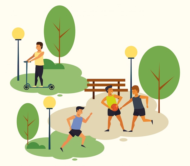 Бесплатное векторное изображение Люди занимаются спортом в парке