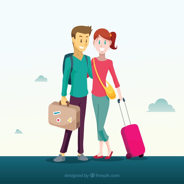 Free vector people traveling to different places in hand drawn style