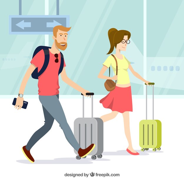 People traveling to different places in hand drawn style