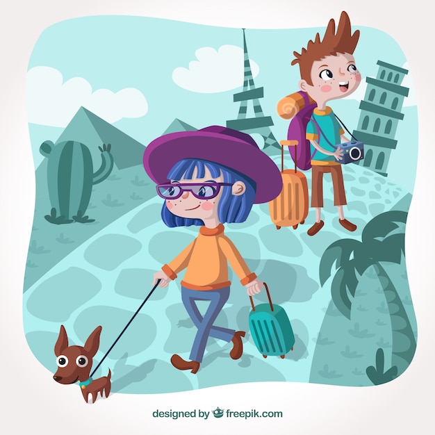 Free vector people traveling in flat style