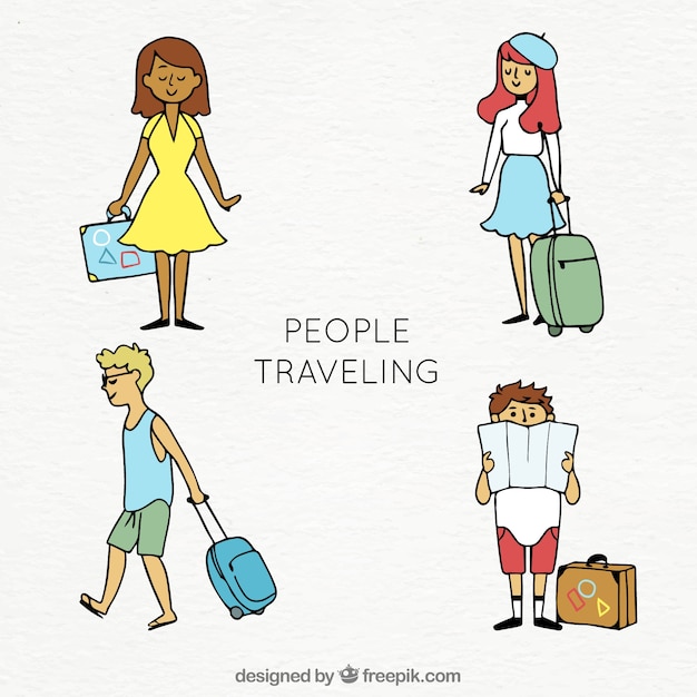 People traveling in hand drawn style