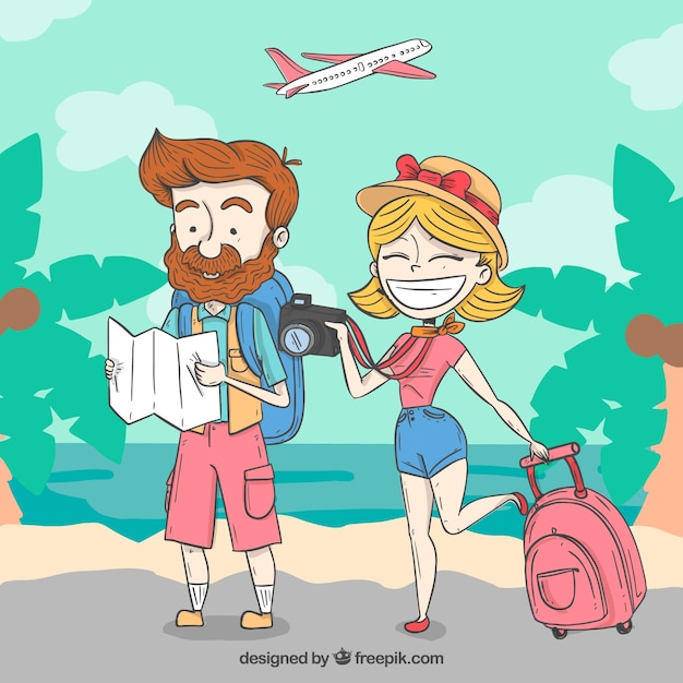 Free vector people traveling in hand drawn style