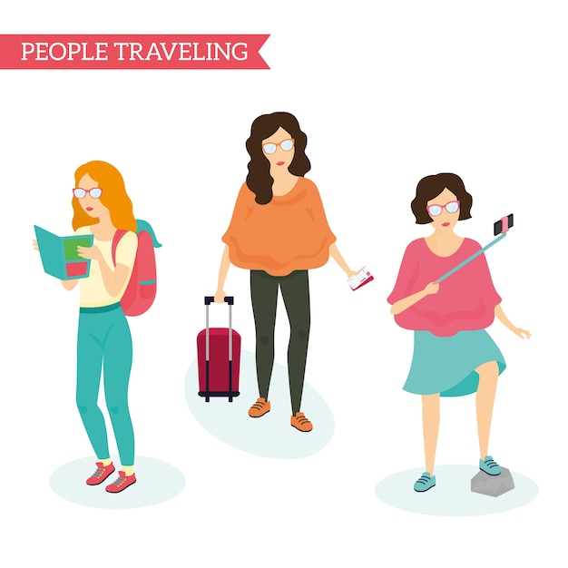 People traveling in hand drawn style