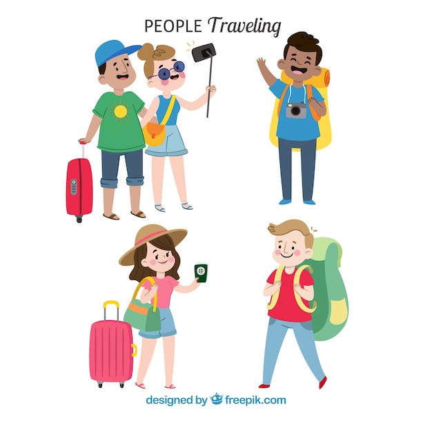 People traveling in hand drawn style