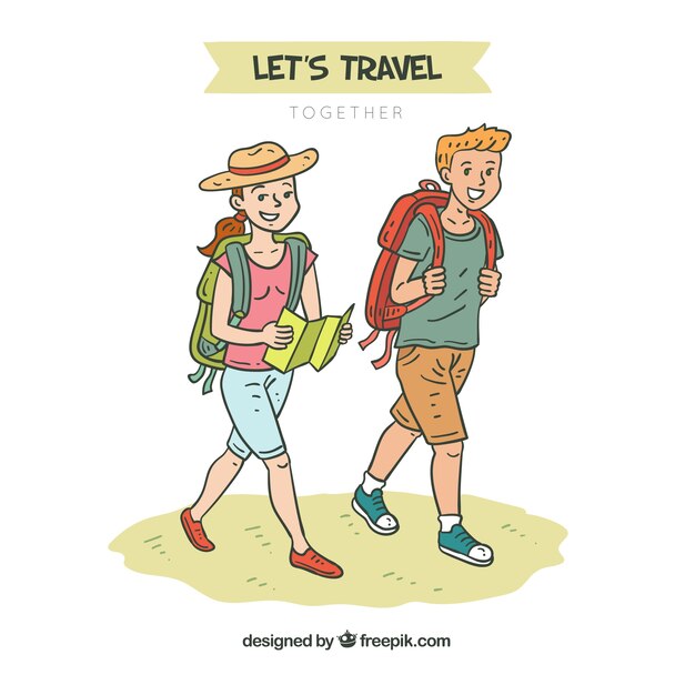 People traveling in hand drawn style