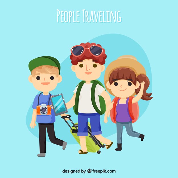 People traveling in hand drawn style