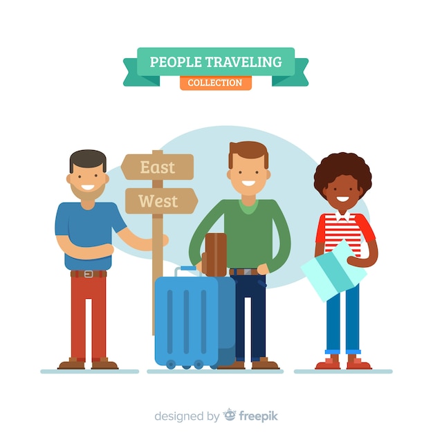 Free vector people traveling with sign  collection