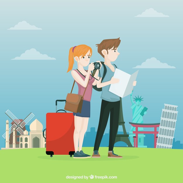 People travelling background in flat style