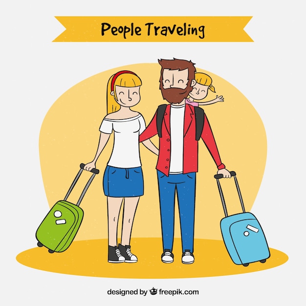 Free vector people travelling background in hand drawn style