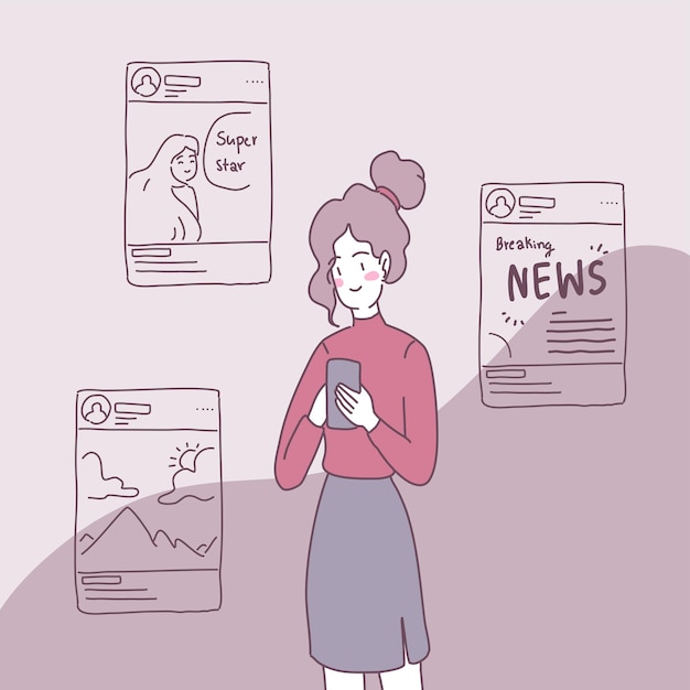 Free vector people use smartphones to receive news in their daily life.