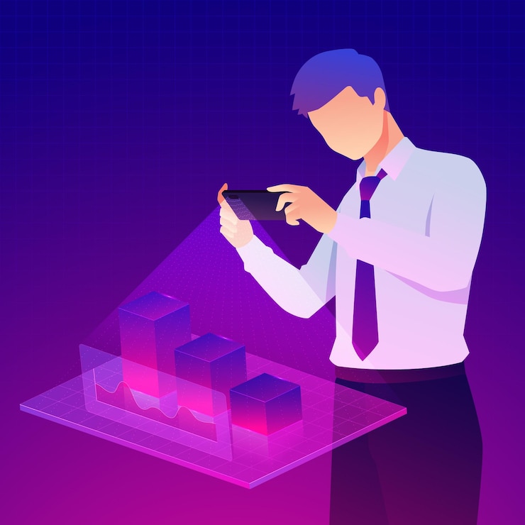 Free Vector people using aumented reality on smartphones