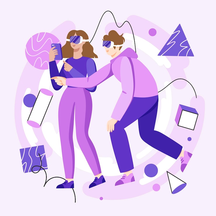 Free Vector people using aumented reality on smartphones
