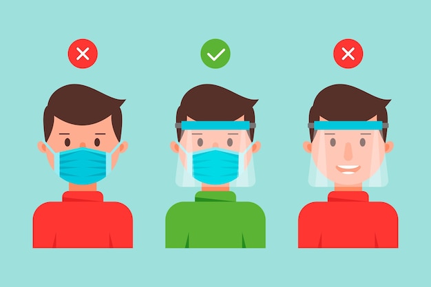 People using face shield and mask collection